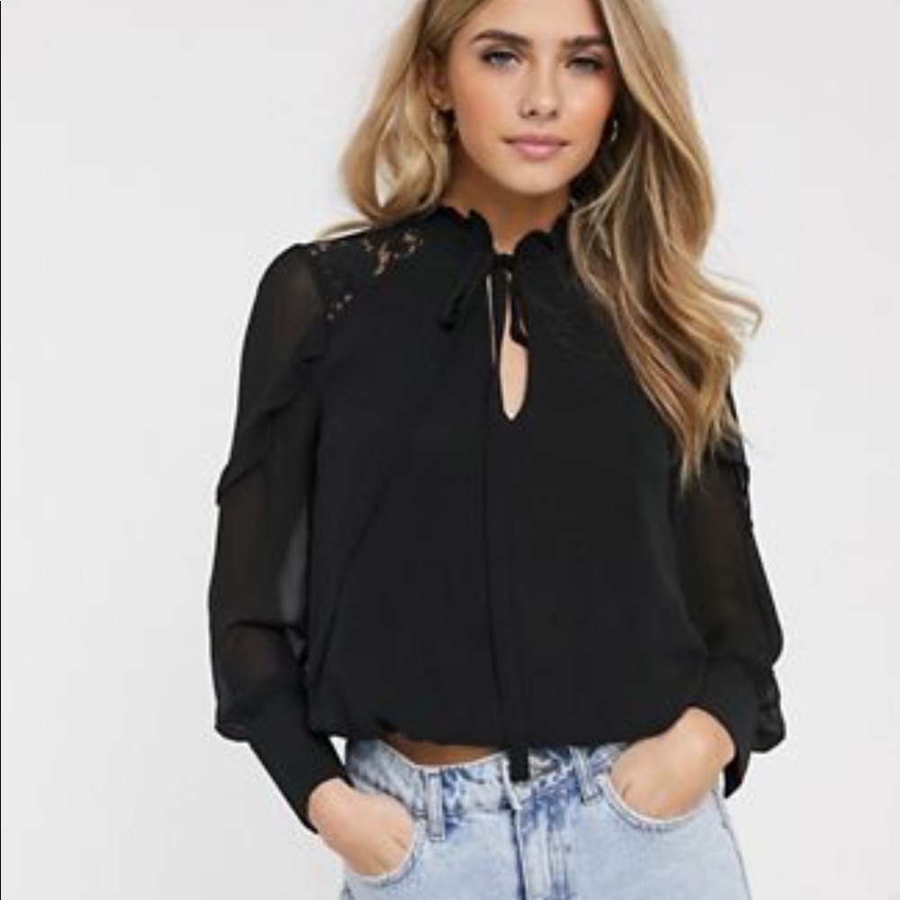 Lace and tie detail blouse